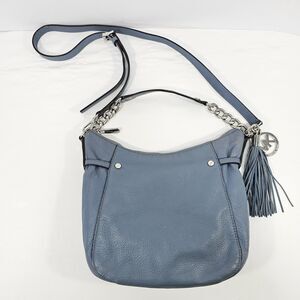 Michael Kors Megan Blue Leather Crossbody Bag with Chain Strap & Tassel Accent
